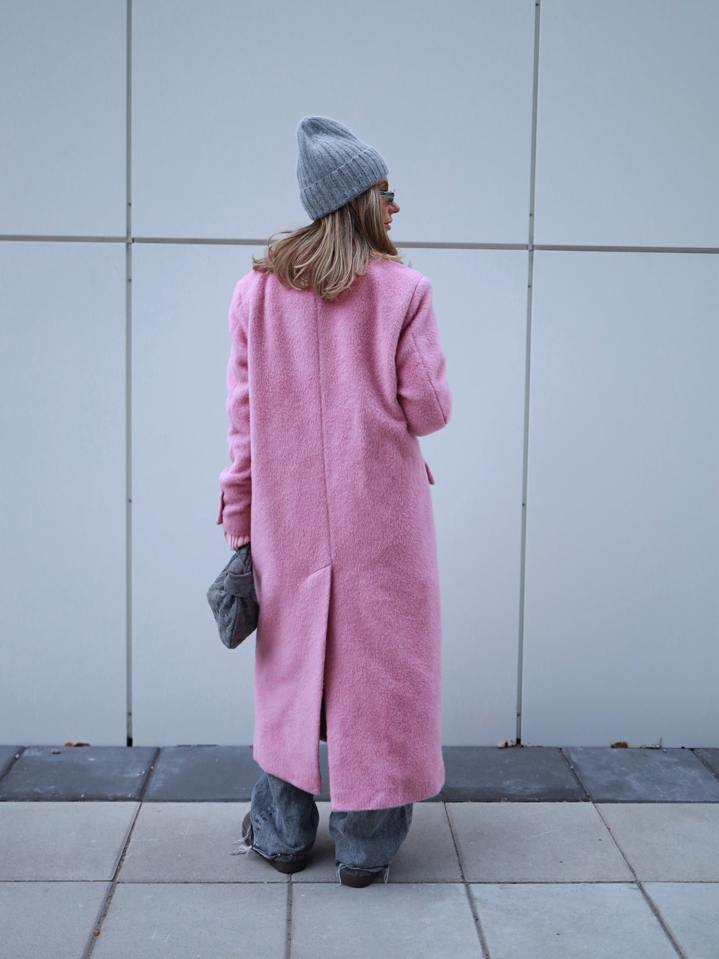 Wool Coat with Masculine Shoulders, Pink