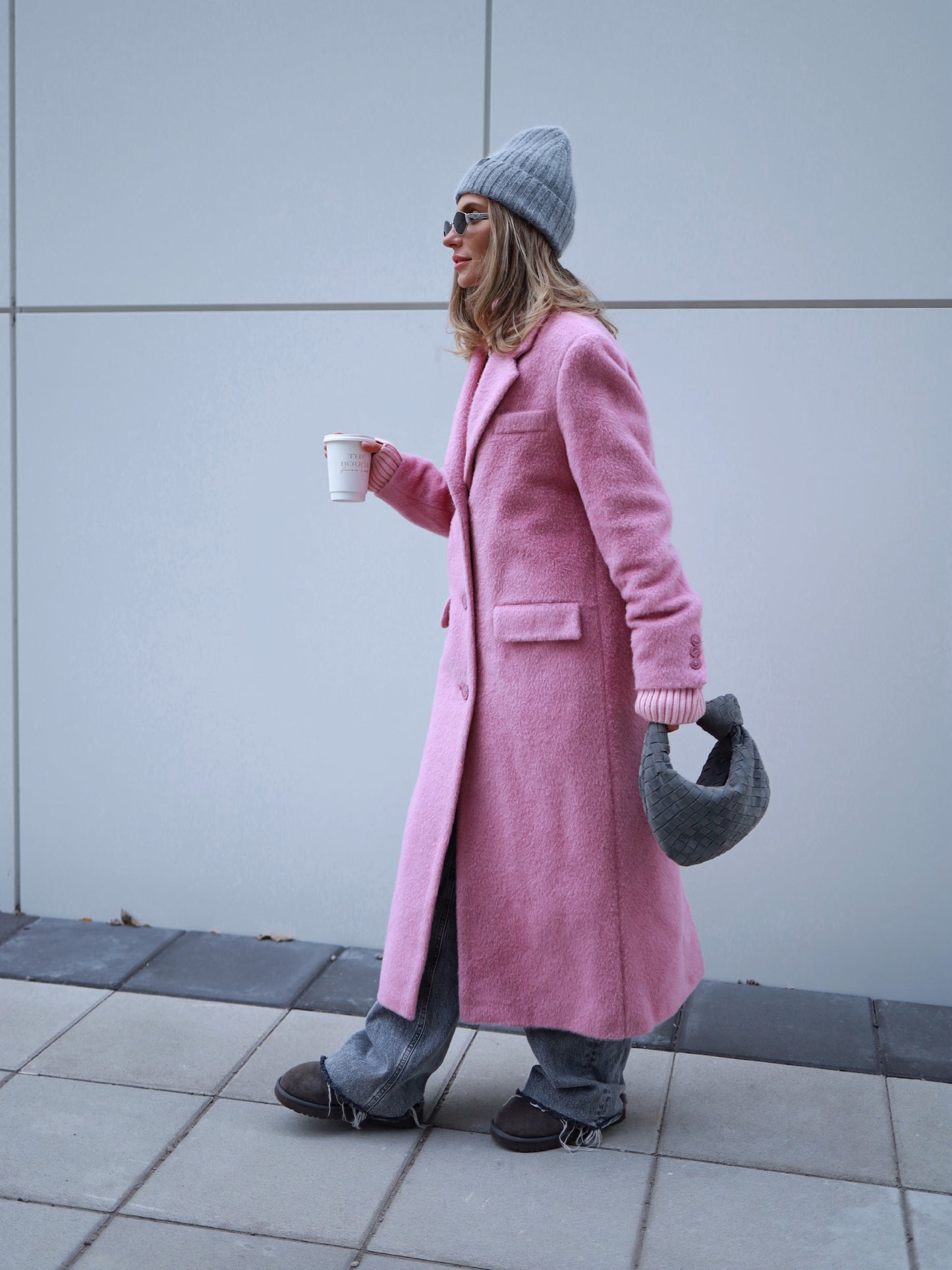 Wool Coat with Masculine Shoulders, Pink