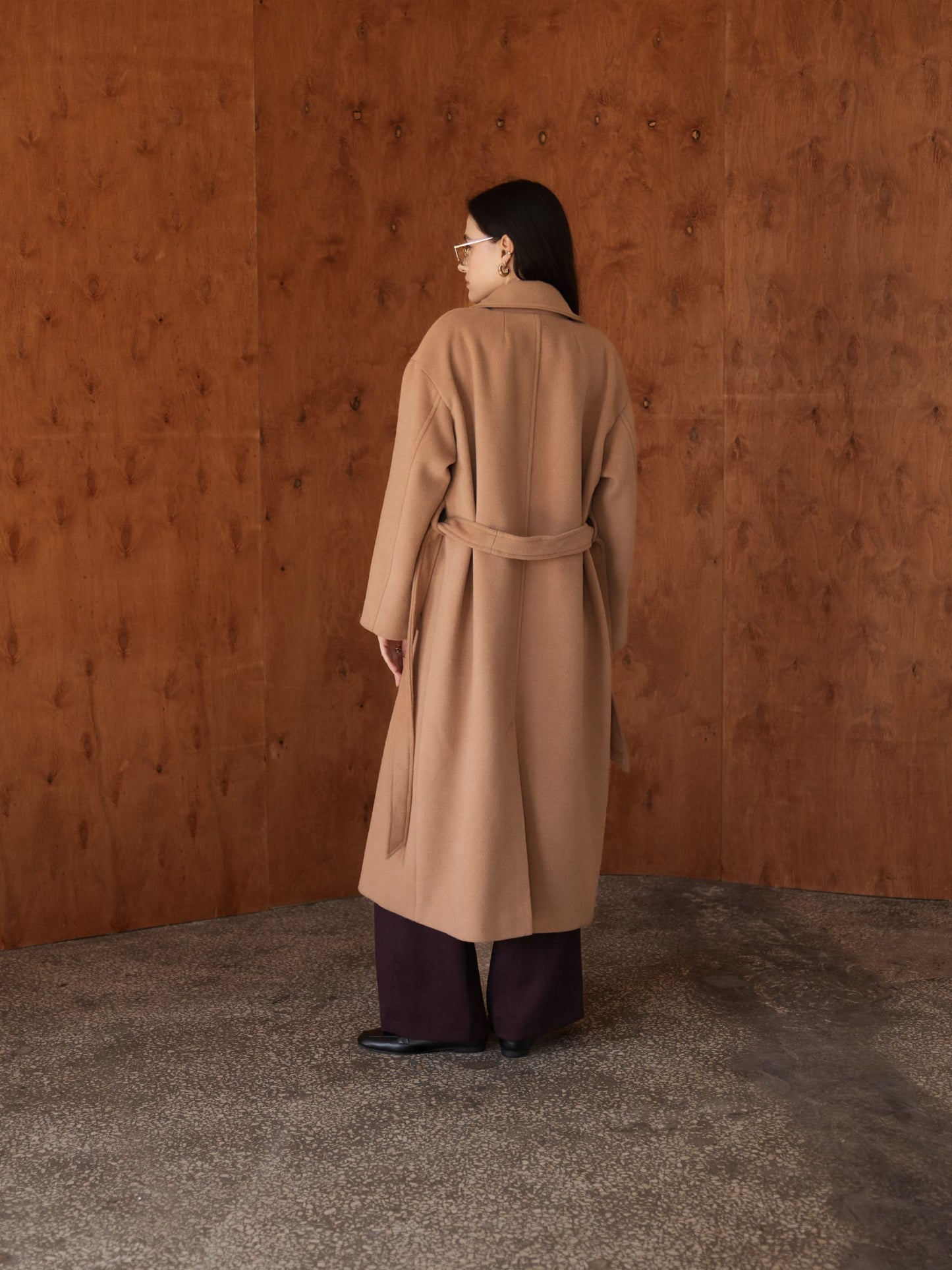 Double-breasted long oversize coat, Camel