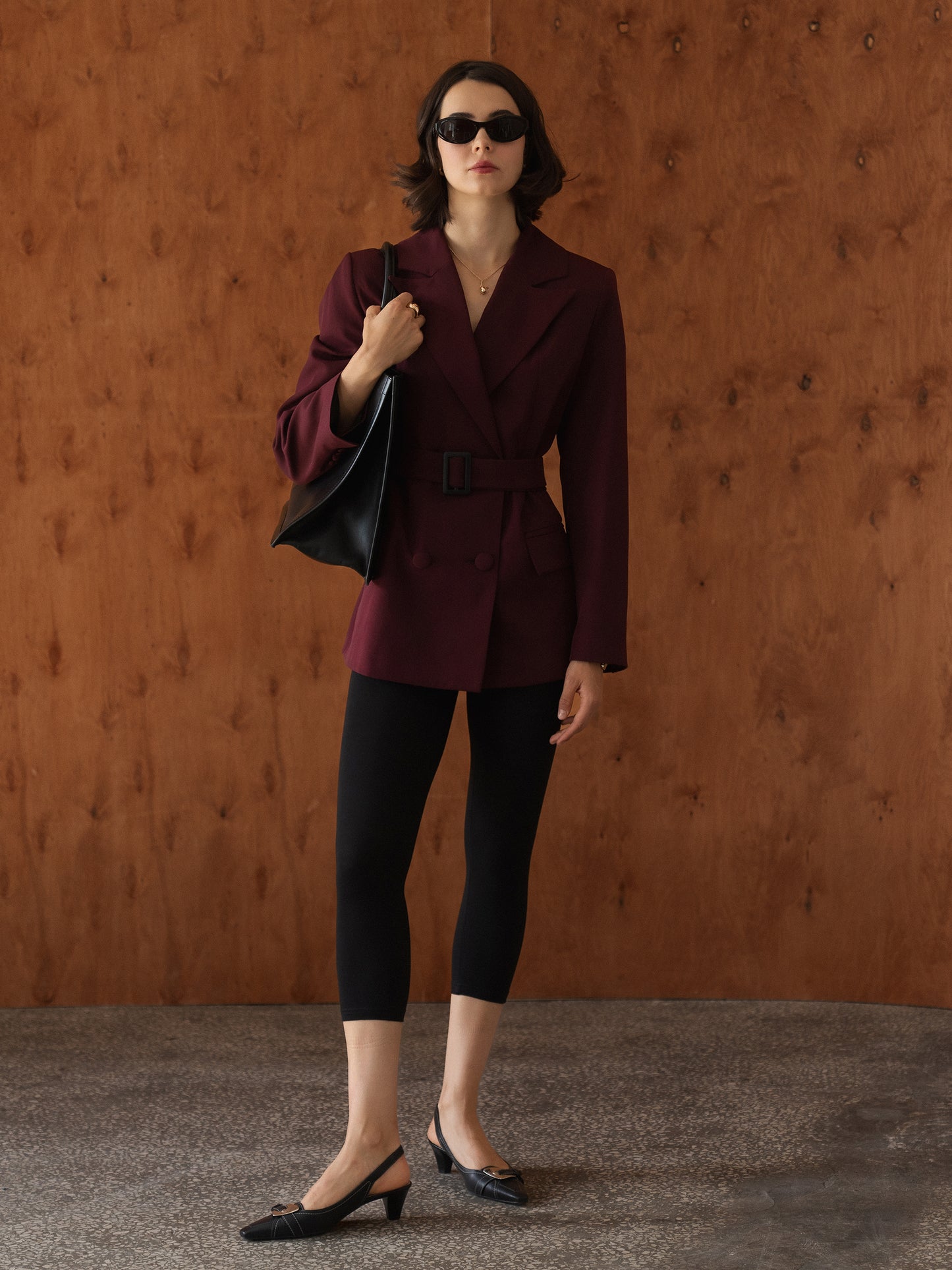 Suit jacket with belt, Burgundy