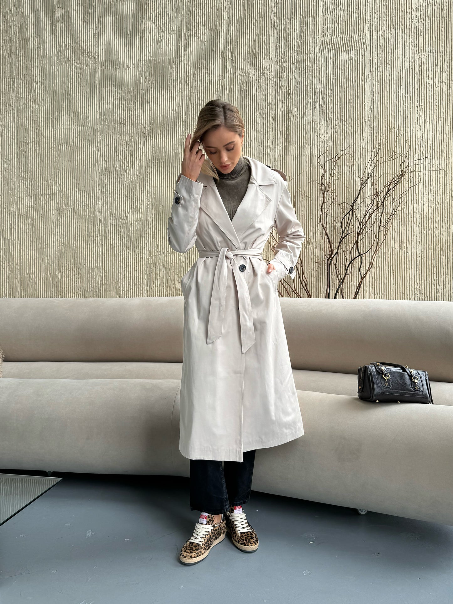 Oversized long trench coat, beige